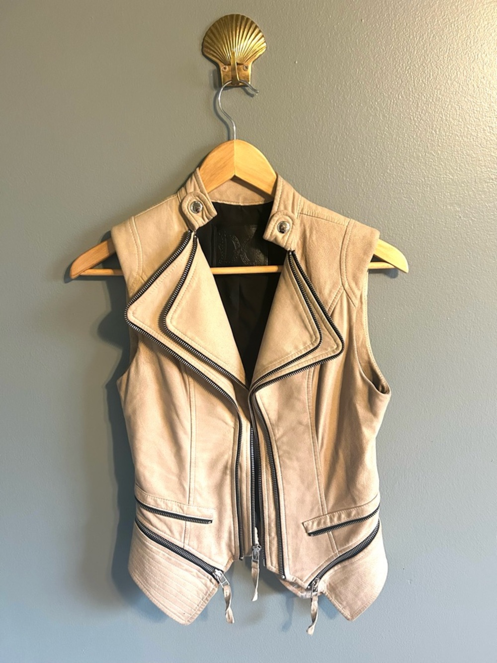 Dawn Levy Tan Genuine Leather Moto Biker Vest XS Women's Black Vests Coats